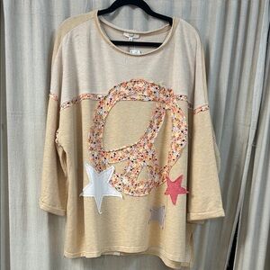 Floral Peace Sign Beige Sweatshirt - Easel